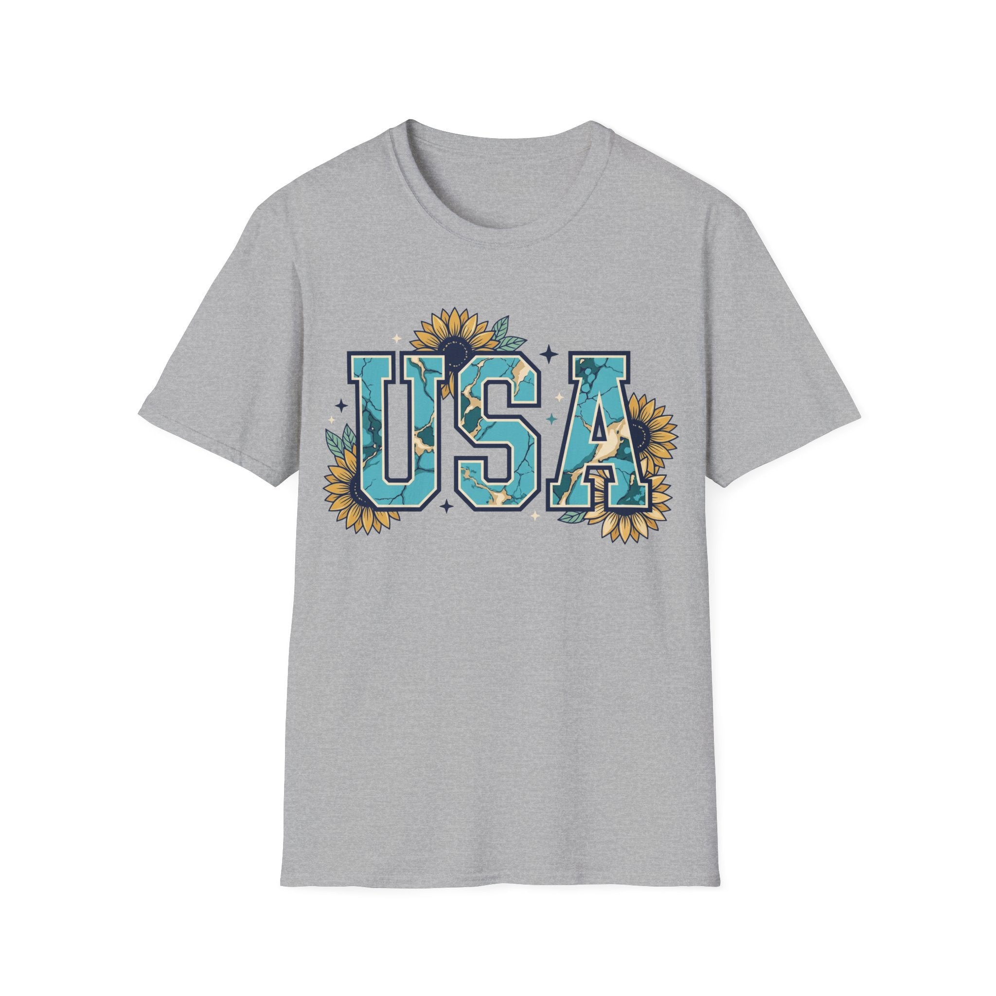 Turquoise USA Sunflower T-Shirt | Boho Southwestern Patriotic Tee