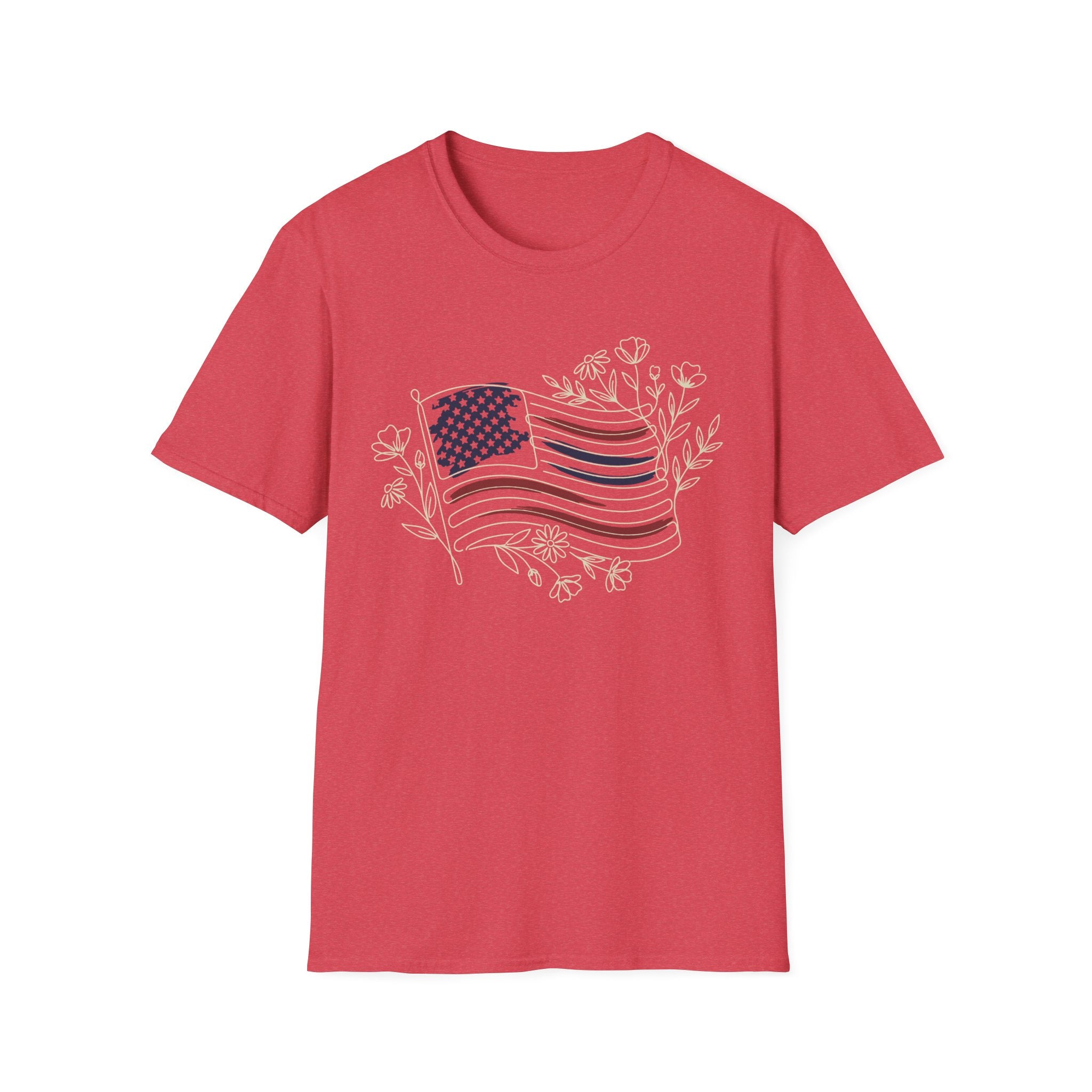 Boho Floral American Flag T-Shirt | Botanical Wildflower Patriotic Tee