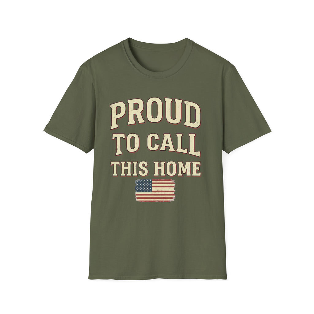 Vintage Distressed Proud To Call This Home T-Shirt | Rustic USA Flag Tee