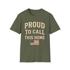 Vintage Distressed Proud To Call This Home T-Shirt | Rustic USA Flag Tee