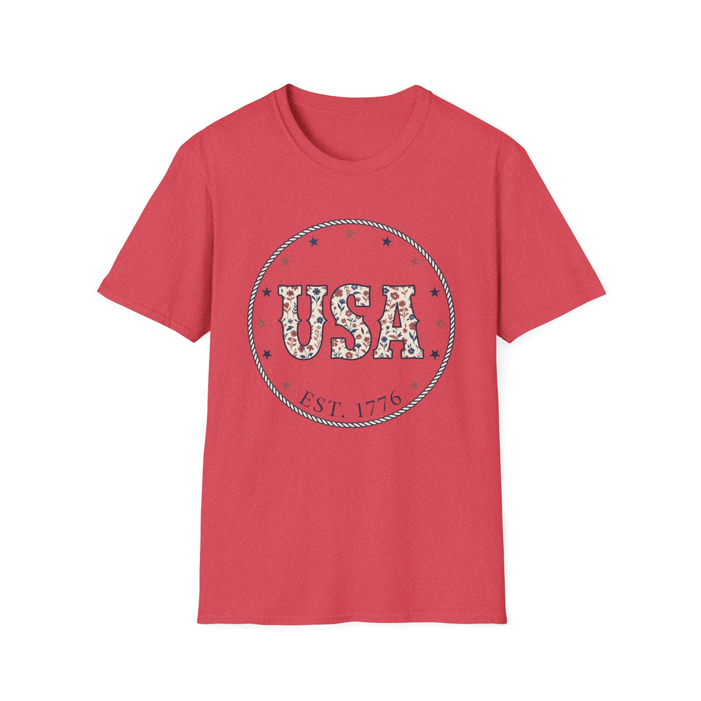 Floral USA Est 1776 T-Shirt | Country Western Patriotic Tee