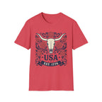 Western USA Longhorn Rose T-Shirt | Patriotic Cowgirl Tee