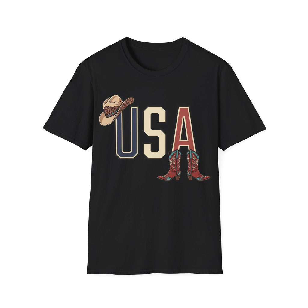 Floral Cowgirl Boots And Hat USA T-Shirt
