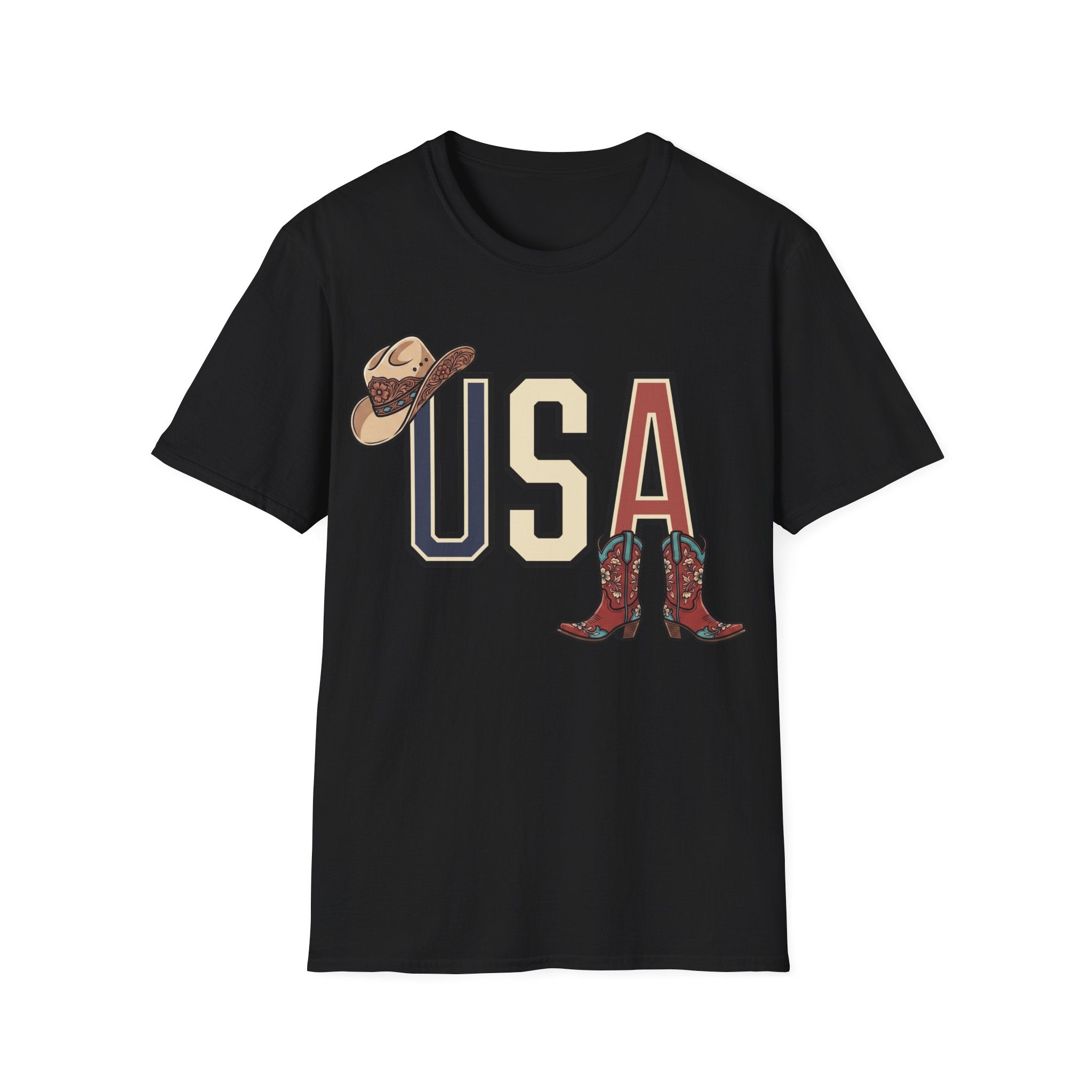 Floral Cowgirl Boots And Hat USA T-Shirt