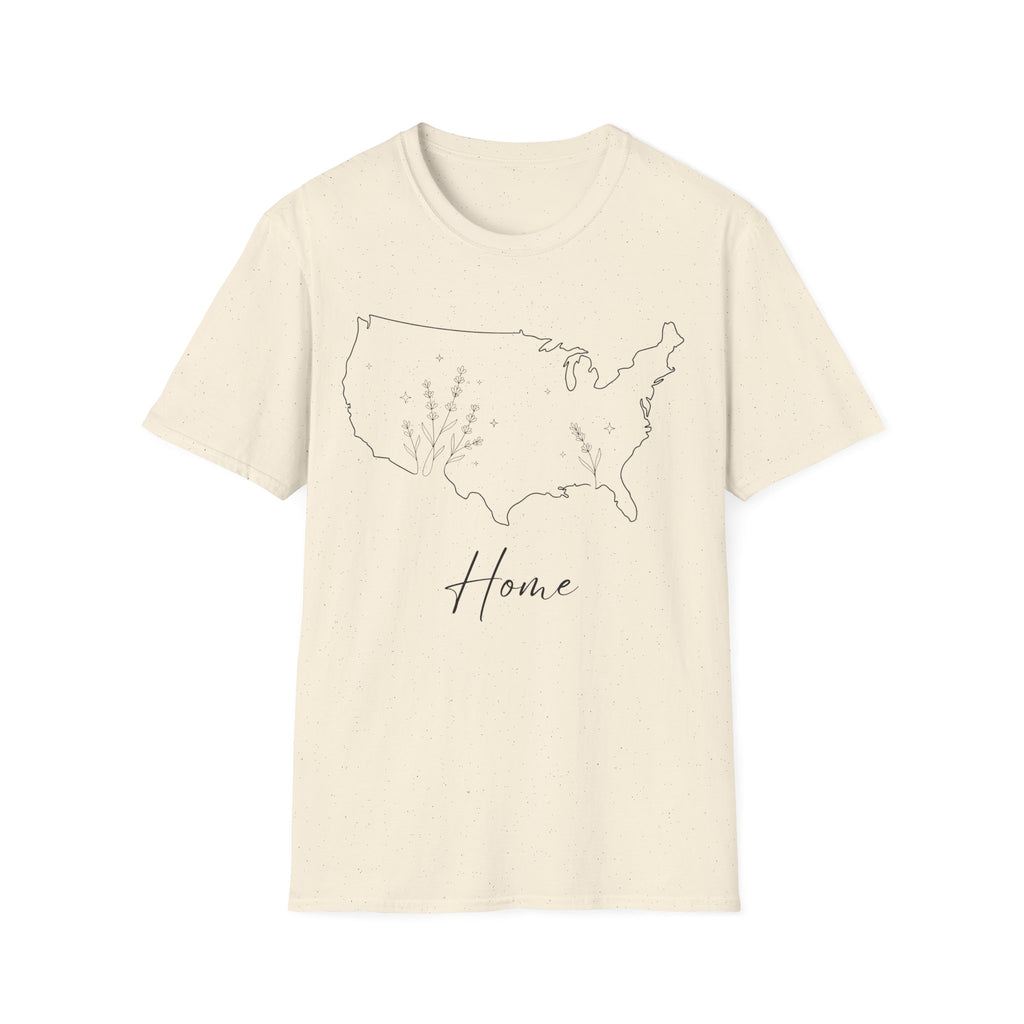 Minimalist Botanical USA Map "Home" T-Shirt | Subtle Patriotic Tee