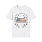 "Home Sweet Home" Betsy Ross Flag & Wildflower Wreath Patriotic T-Shirt - Muted Vintage & Family-Friendly Style