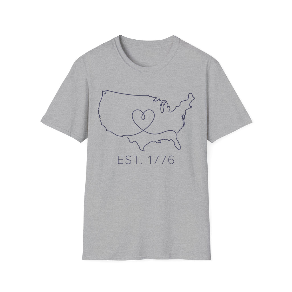 Minimalist USA Heart Map: Est. 1776 Patriotic T-Shirt