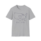 Minimalist USA Heart Map: Est. 1776 Patriotic T-Shirt