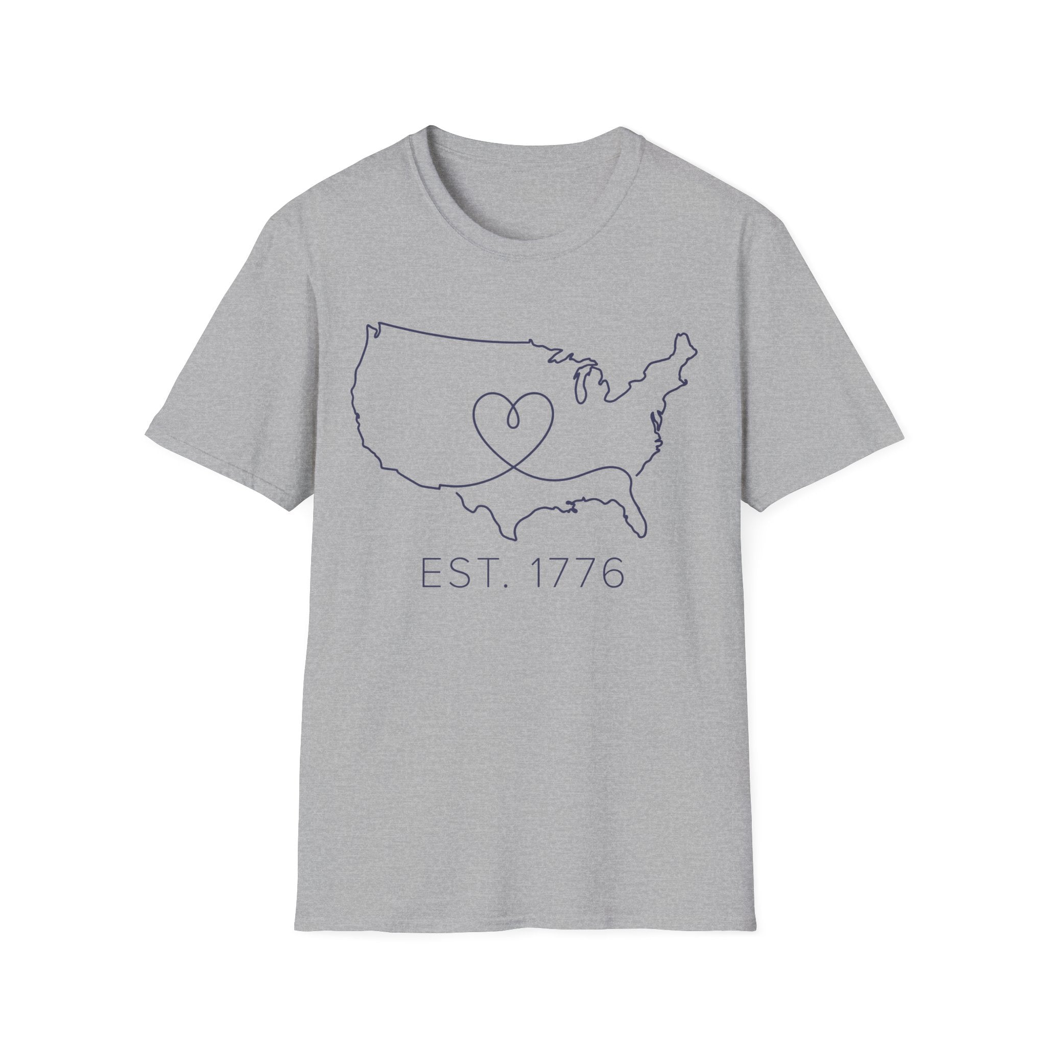 Minimalist USA Heart Map: Est. 1776 Patriotic T-Shirt