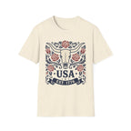 Western USA Longhorn Rose T-Shirt | Patriotic Cowgirl Tee
