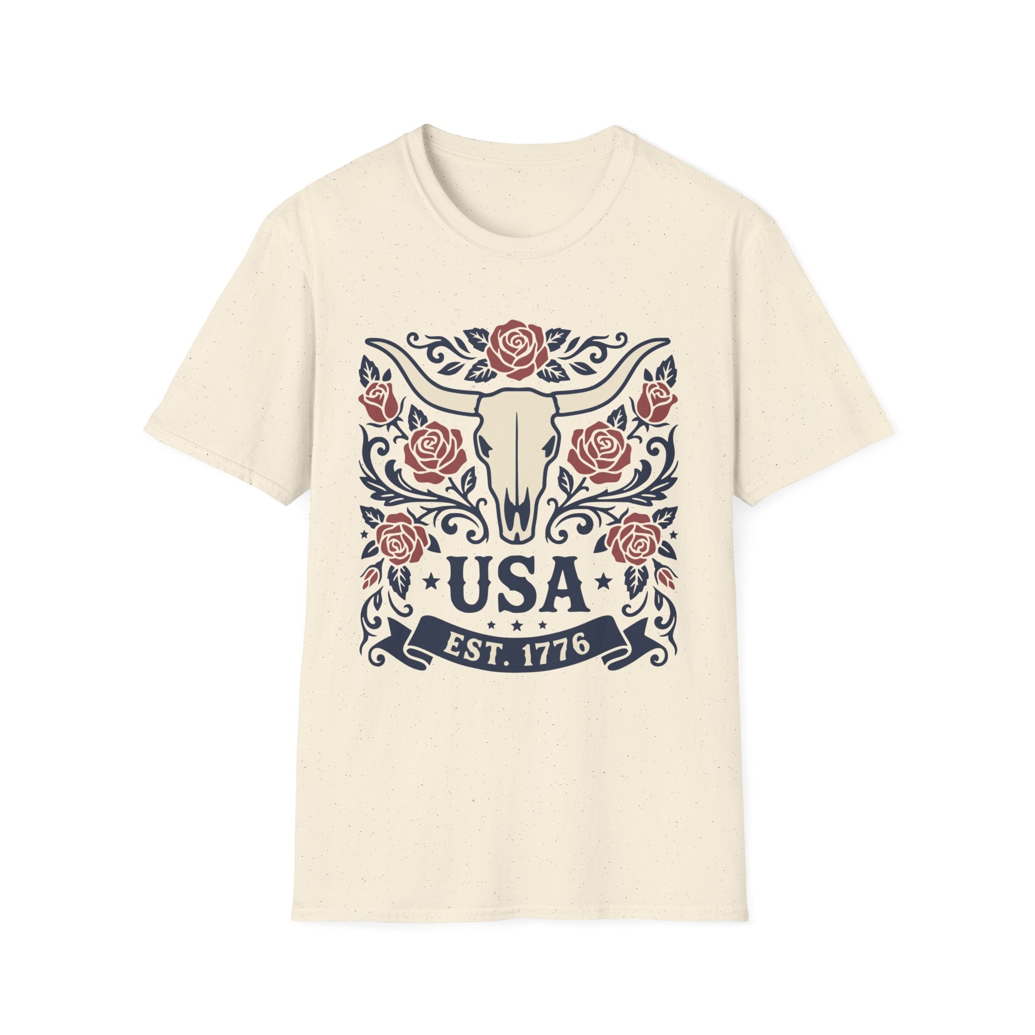 Western USA Longhorn Rose T-Shirt | Patriotic Cowgirl Tee