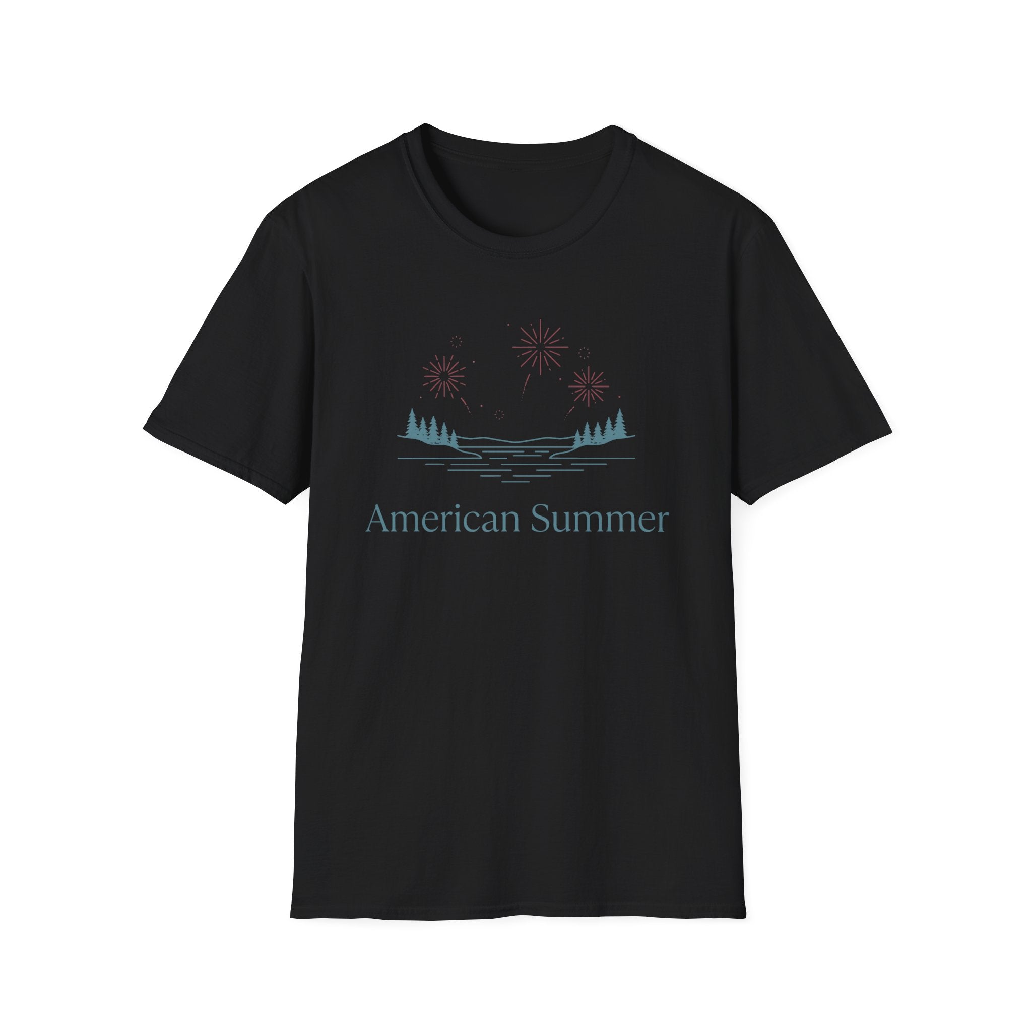 American Summer Minimalist Lake Fireworks T-Shirt