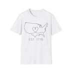 Minimalist USA Heart Map: Est. 1776 Patriotic T-Shirt