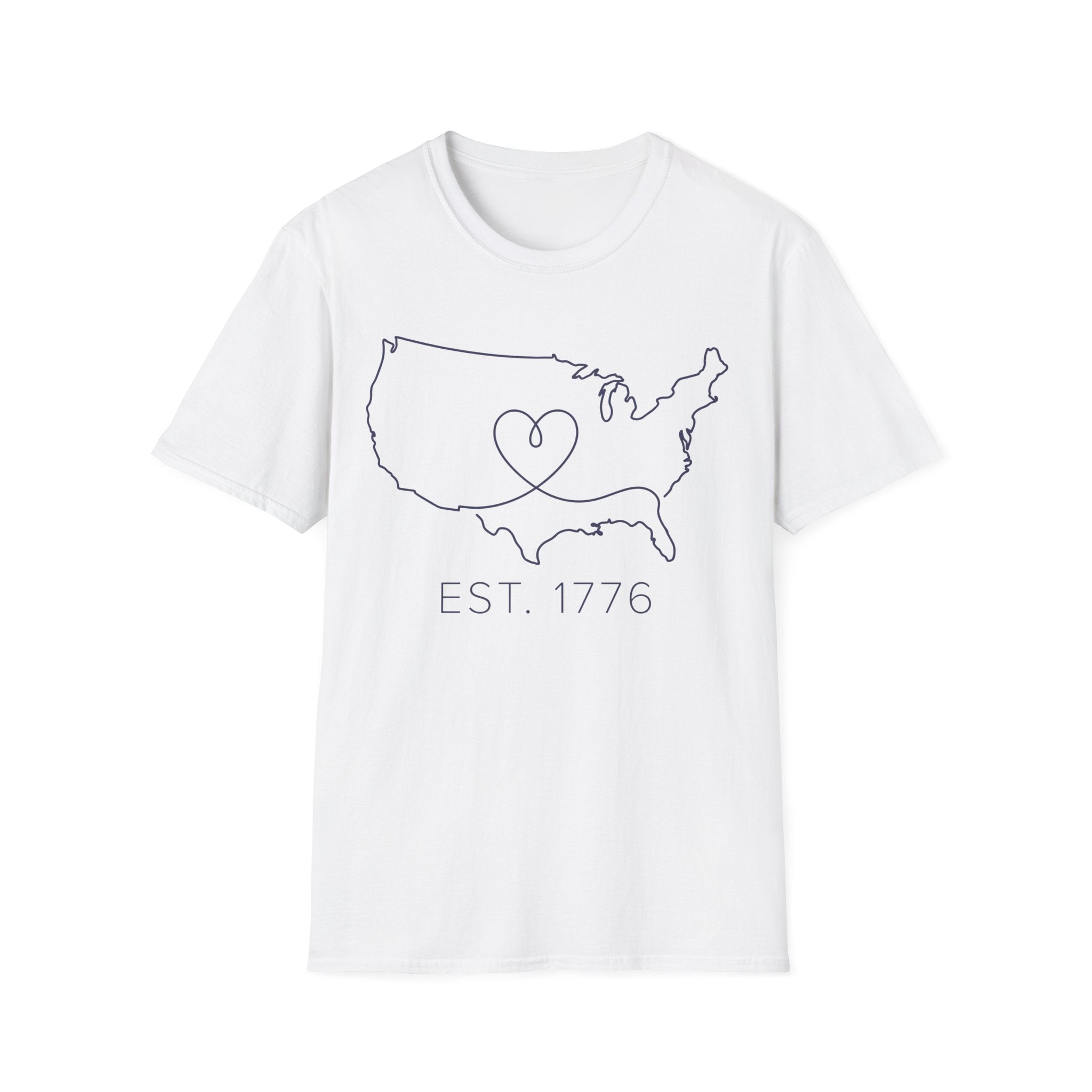 Minimalist USA Heart Map: Est. 1776 Patriotic T-Shirt