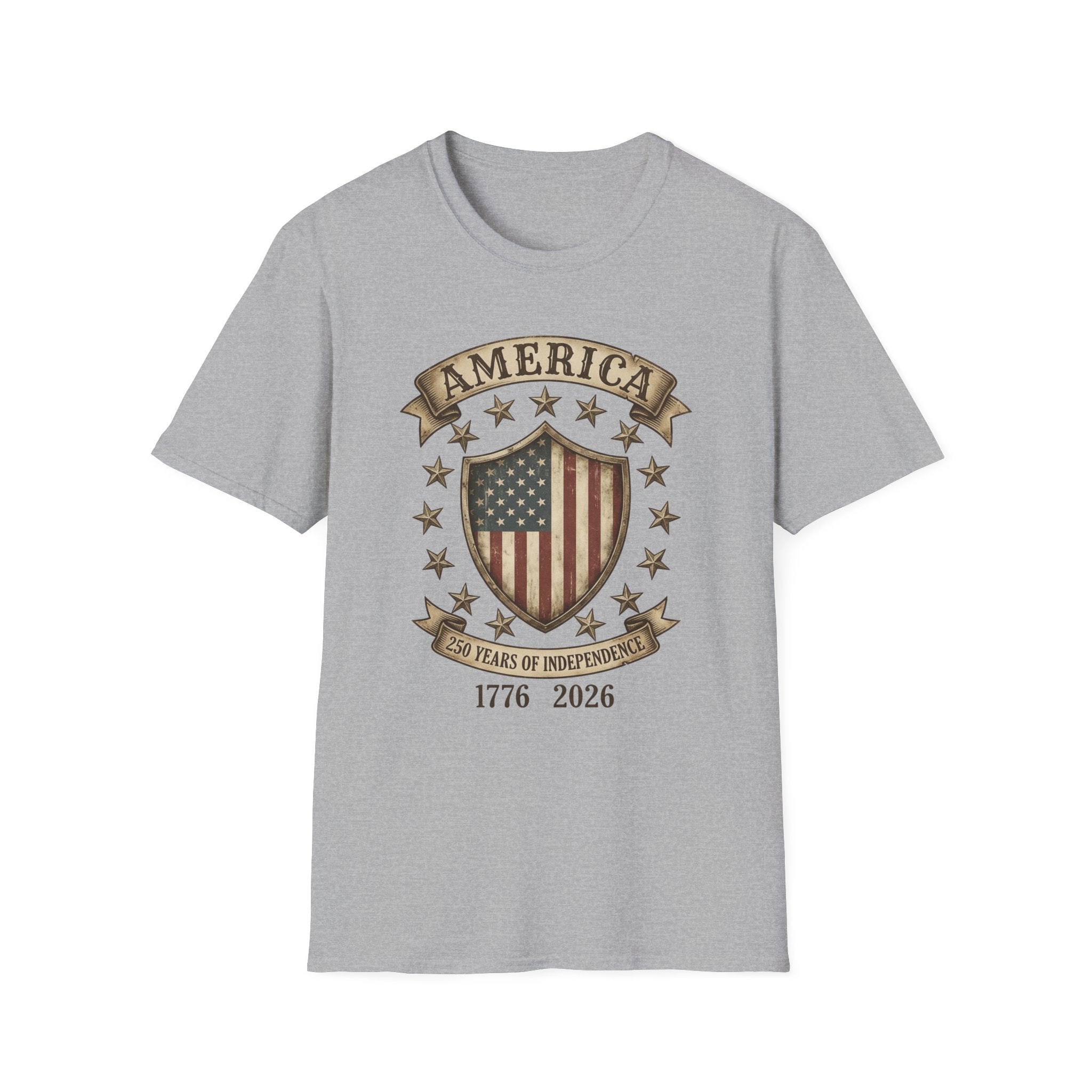 America 250 Years of Independence 1776-2026 Vintage Flag Shield T-Shirt