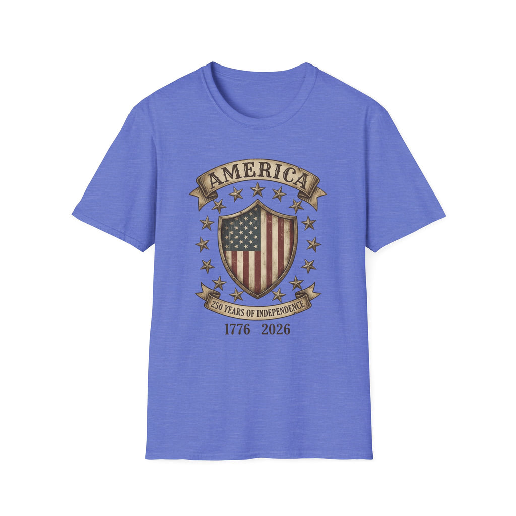 America 250 Years of Independence 1776-2026 Vintage Flag Shield T-Shirt