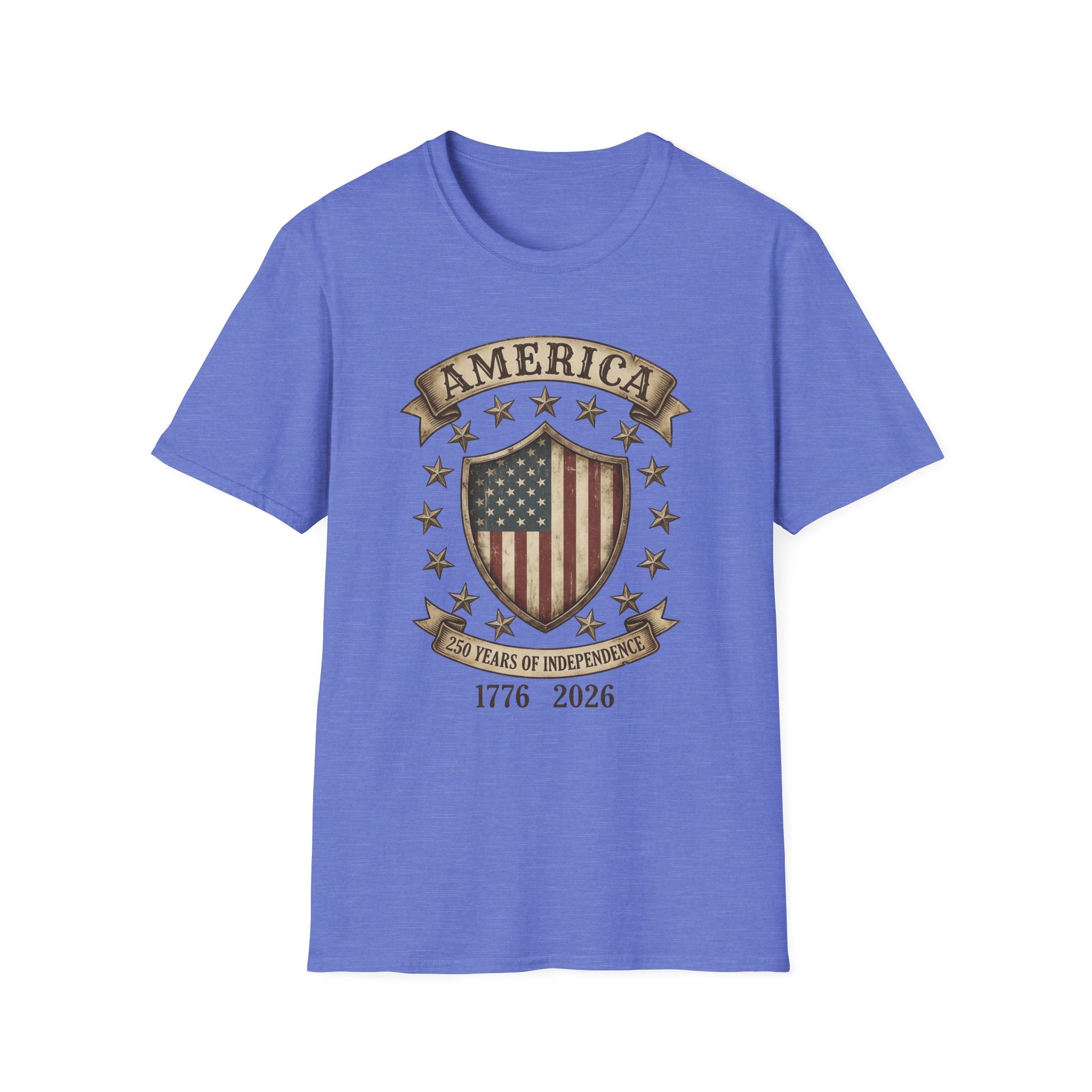 America 250 Years of Independence 1776-2026 Vintage Flag Shield T-Shirt