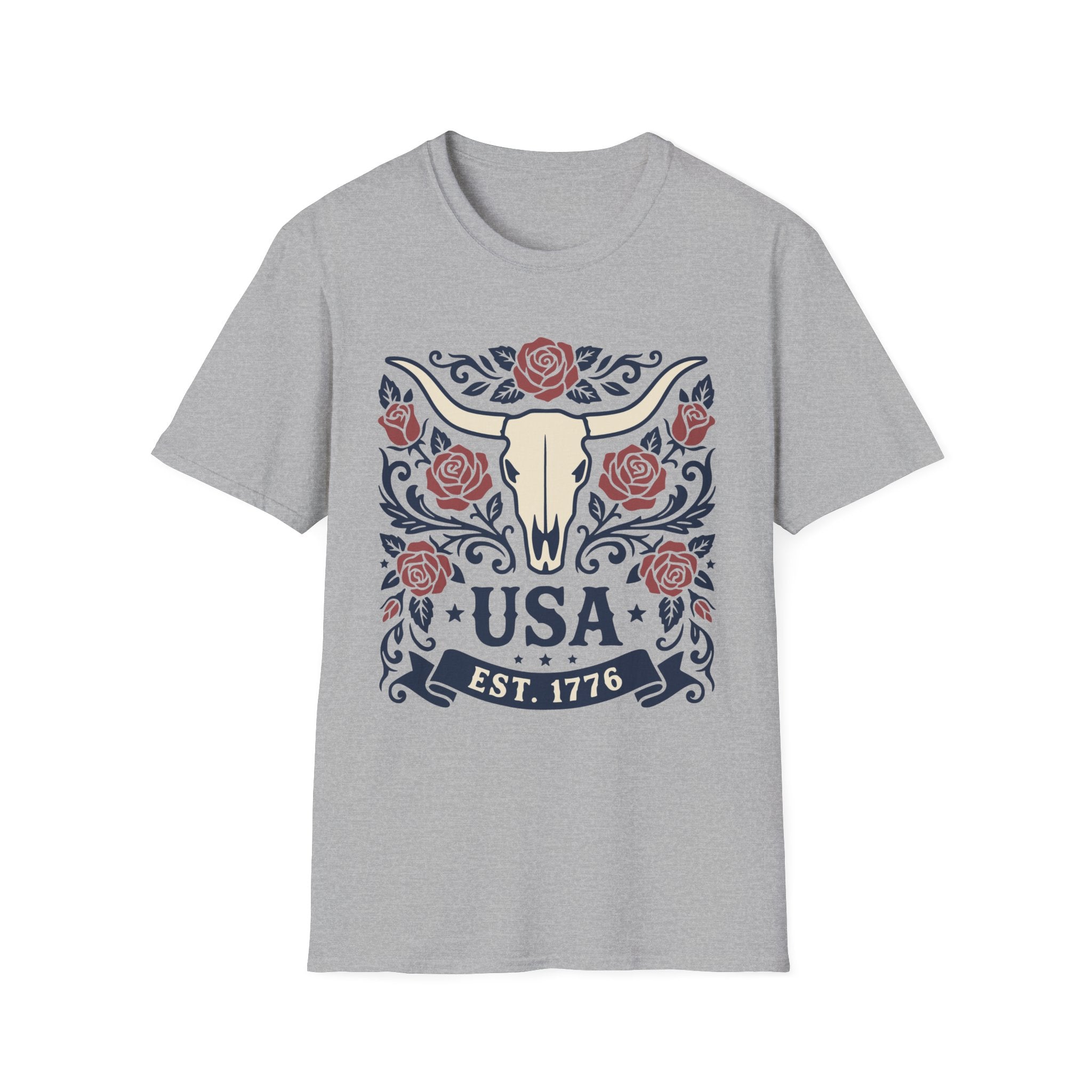 Western USA Longhorn Rose T-Shirt | Patriotic Cowgirl Tee