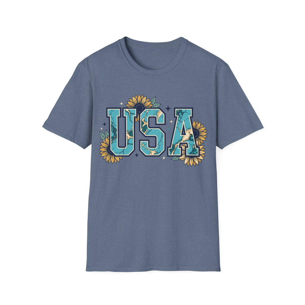 Turquoise USA Sunflower T-Shirt | Boho Southwestern Patriotic Tee