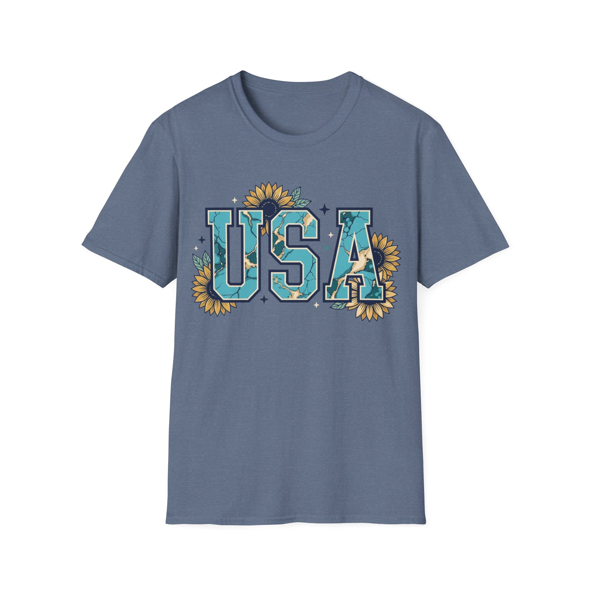 Turquoise USA Sunflower T-Shirt | Boho Southwestern Patriotic Tee
