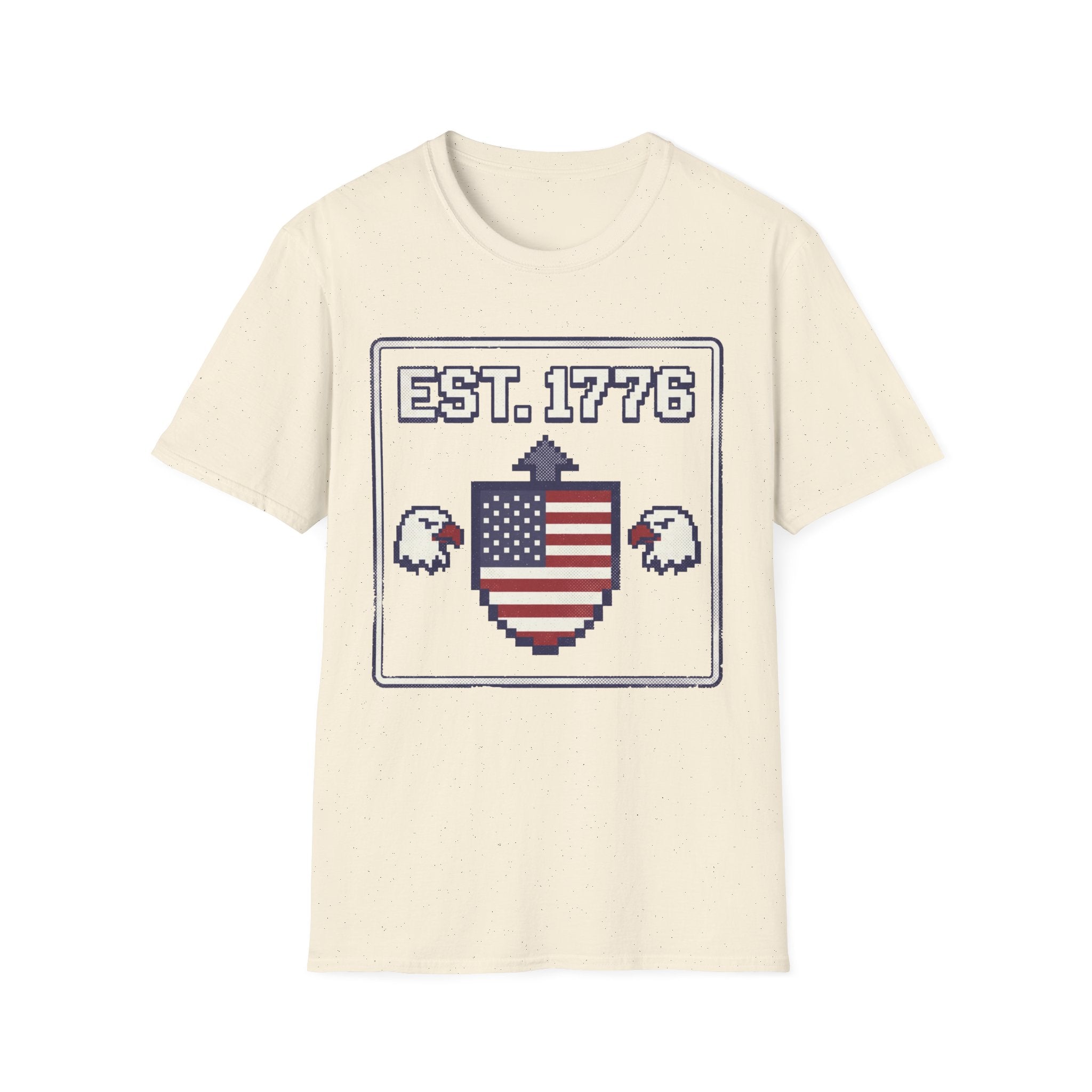8-Bit Est. 1776 Patriotic T-Shirt | Retro Gamer American Flag Shield Tee