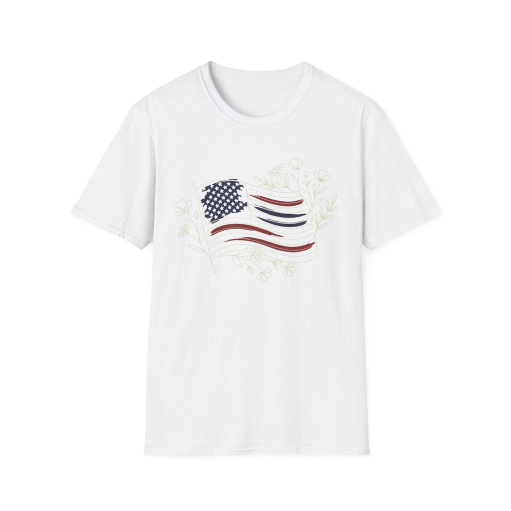 Boho Floral American Flag T-Shirt | Botanical Wildflower Patriotic Tee