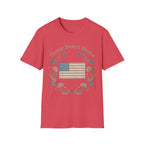 "Home Sweet Home" Betsy Ross Flag & Wildflower Wreath Patriotic T-Shirt - Muted Vintage & Family-Friendly Style