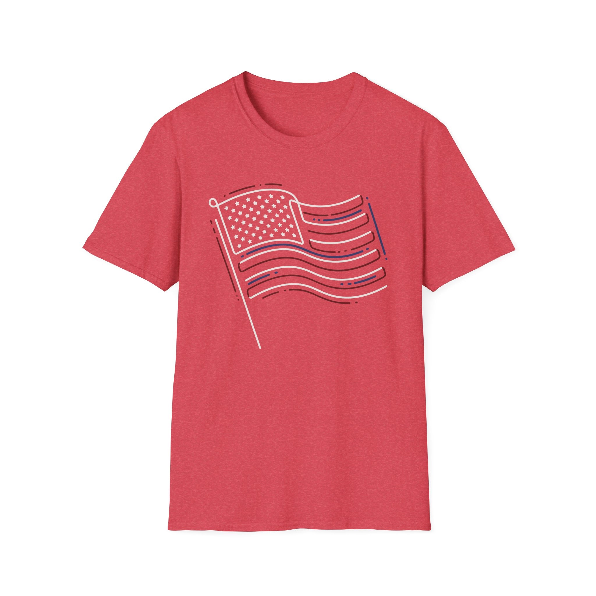 Minimalist Sketched Line Art American Flag T-Shirt | Modern Patriotic Tee