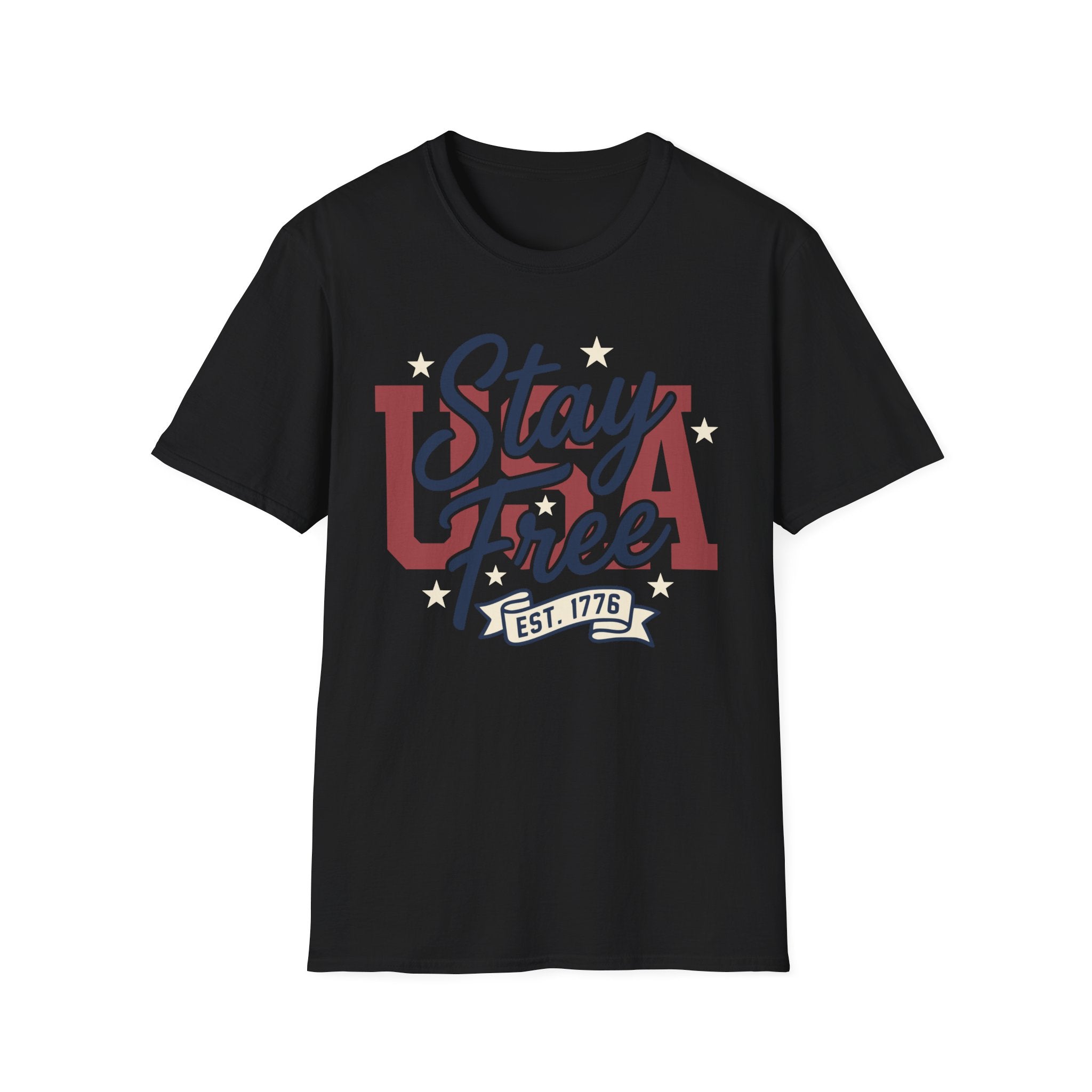 Vintage USA Stay Free Est 1776 T-Shirt | Retro Patriotic Graphic Tee