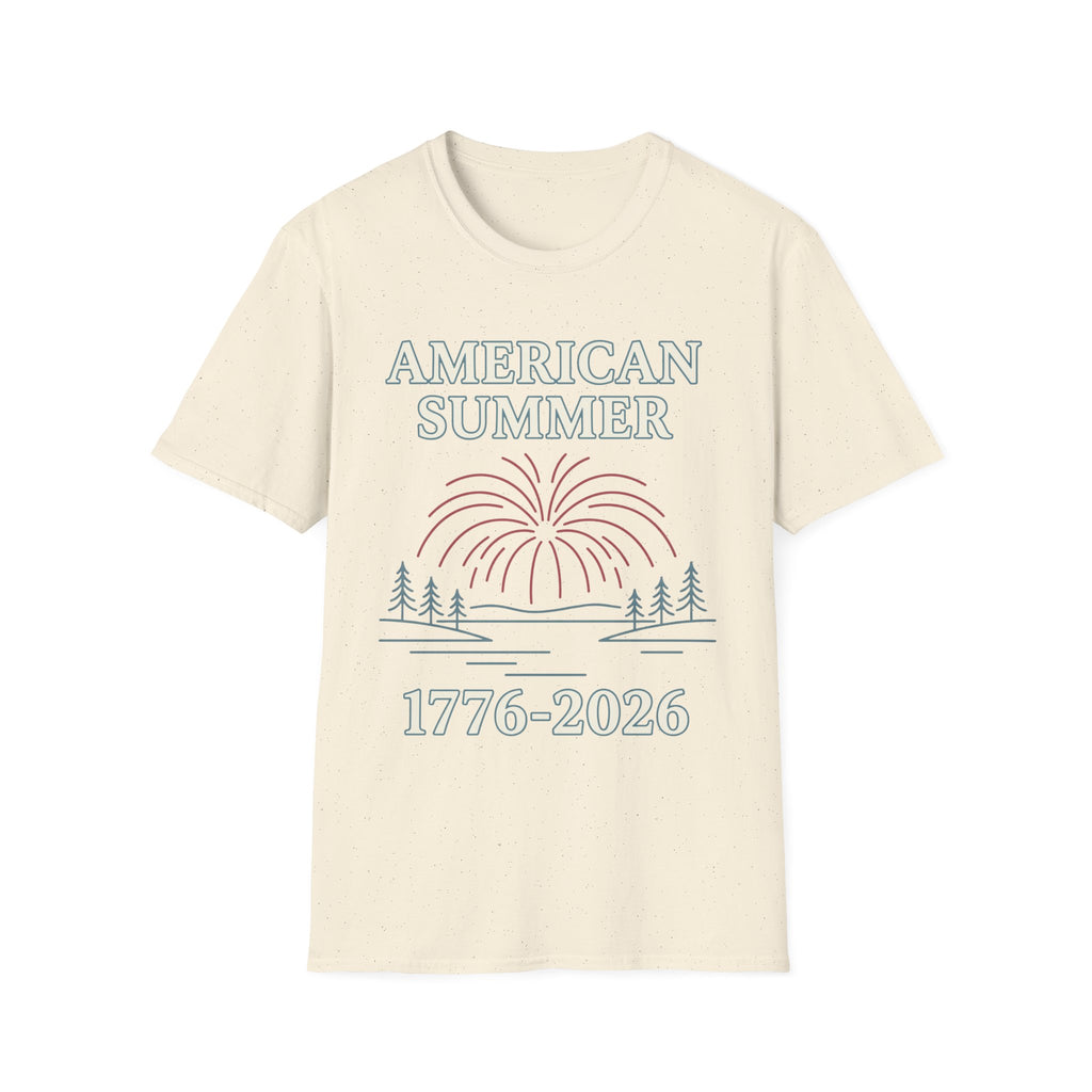 American Summer 1776-2026 Minimalist Lake Fireworks T-Shirt