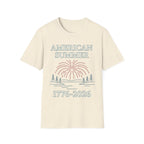 American Summer 1776-2026 Minimalist Lake Fireworks T-Shirt