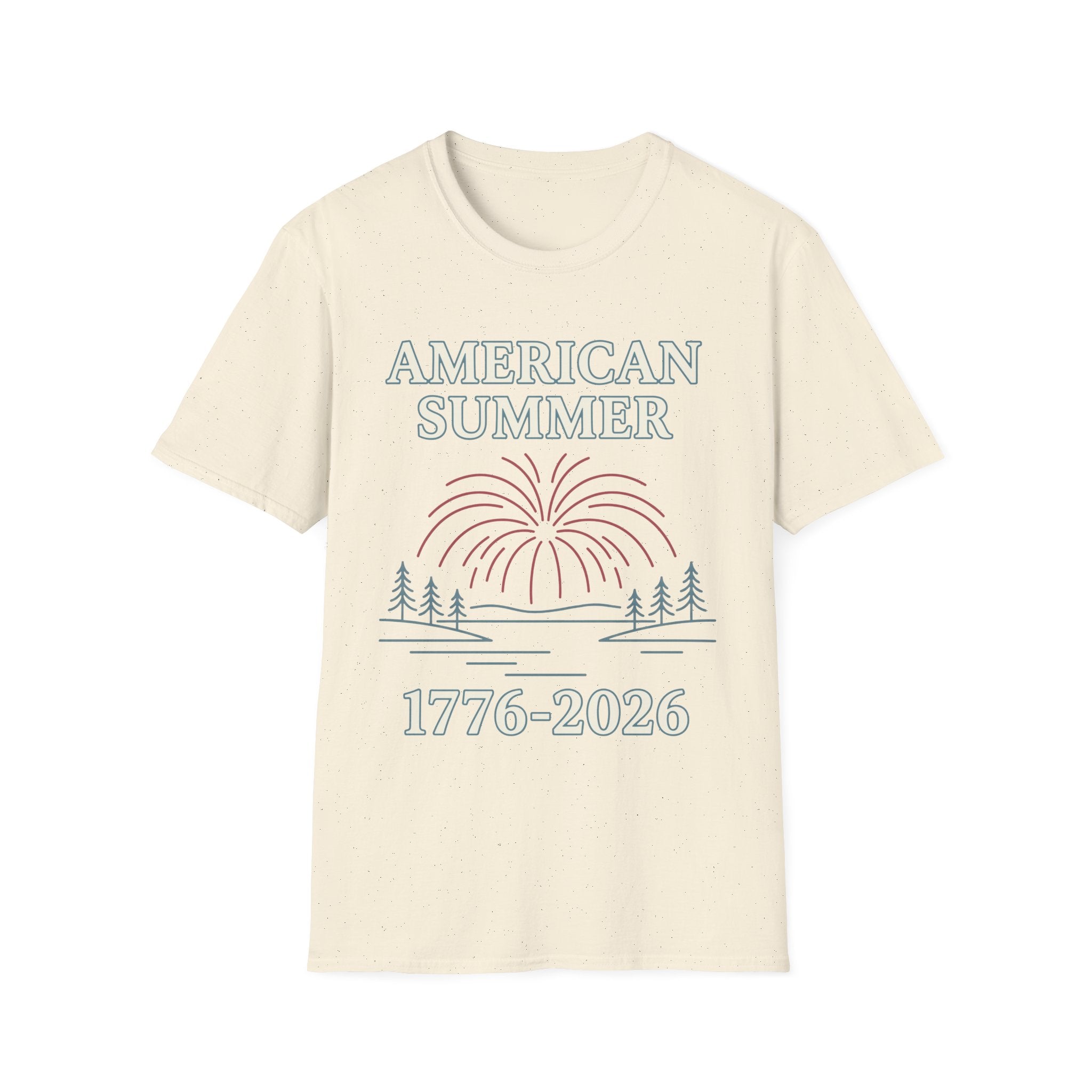 American Summer 1776-2026 Minimalist Lake Fireworks T-Shirt