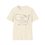 Minimalist USA Heart Map: Est. 1776 Patriotic T-Shirt