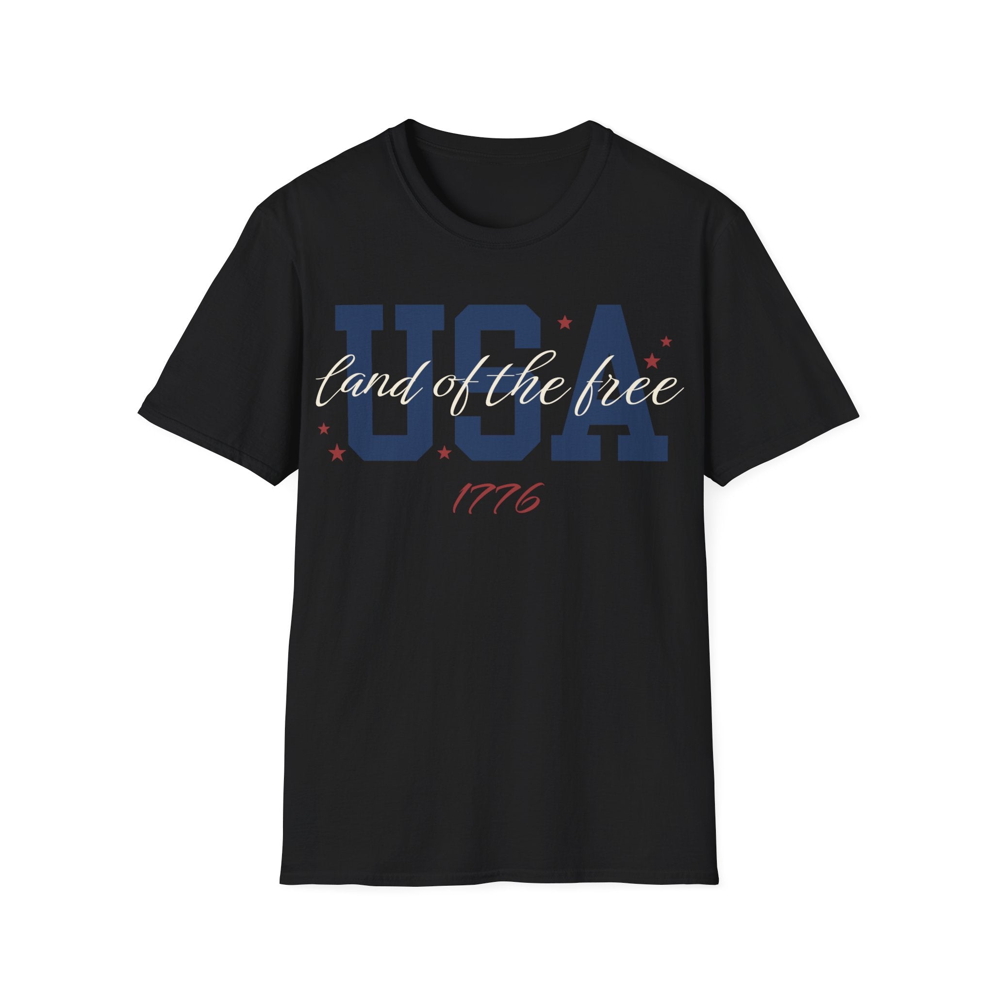 USA Land of the Free 1776 T-Shirt | Cute Cursive Patriotic Tee