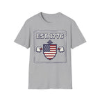 8-Bit Est. 1776 Patriotic T-Shirt | Retro Gamer American Flag Shield Tee