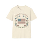 "Home Sweet Home" Betsy Ross Flag & Wildflower Wreath Patriotic T-Shirt - Muted Vintage & Family-Friendly Style
