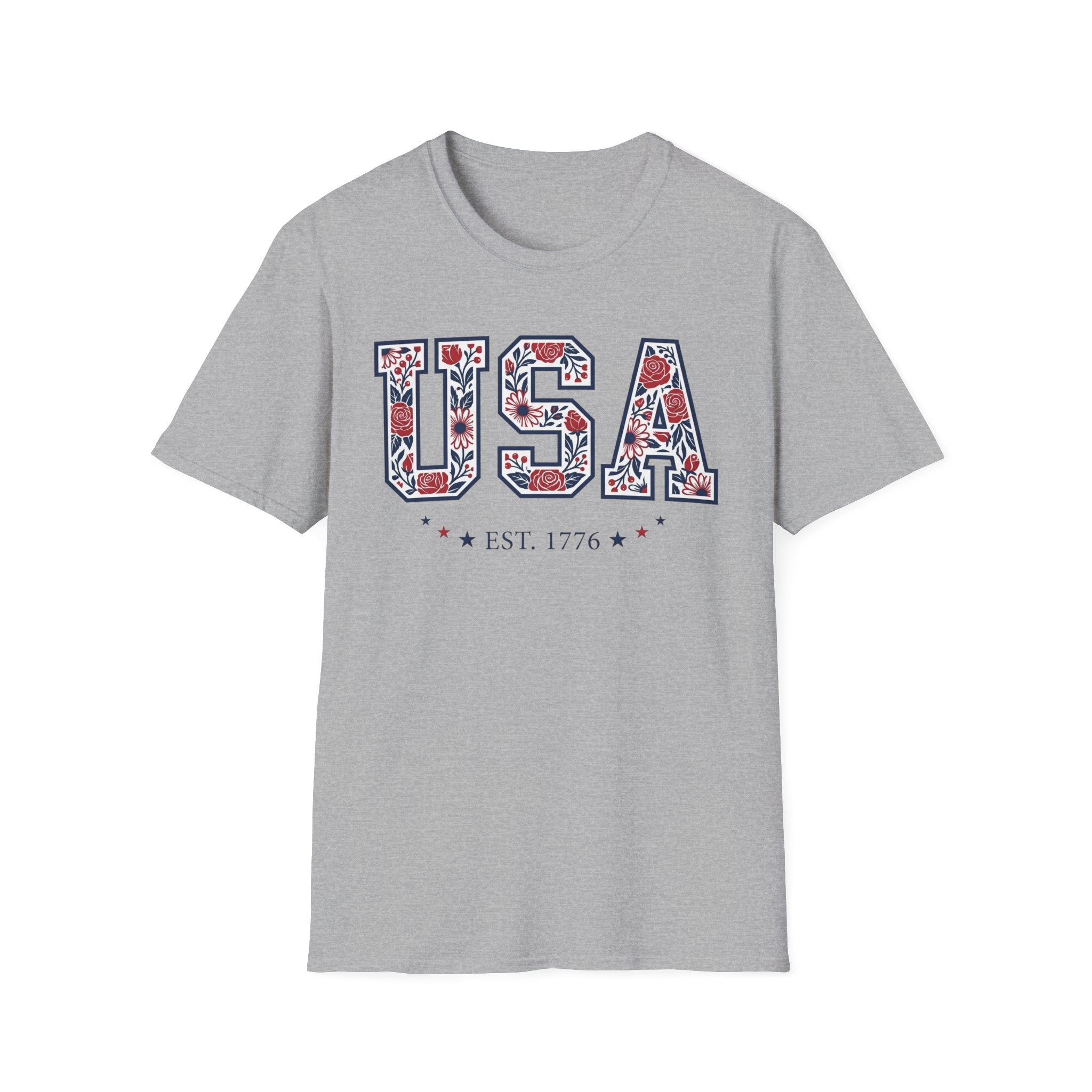 Floral USA Est 1776 T-Shirt | Cute Botanical Patriotic Tee
