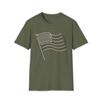 Minimalist Sketched Line Art American Flag T-Shirt | Modern Patriotic Tee