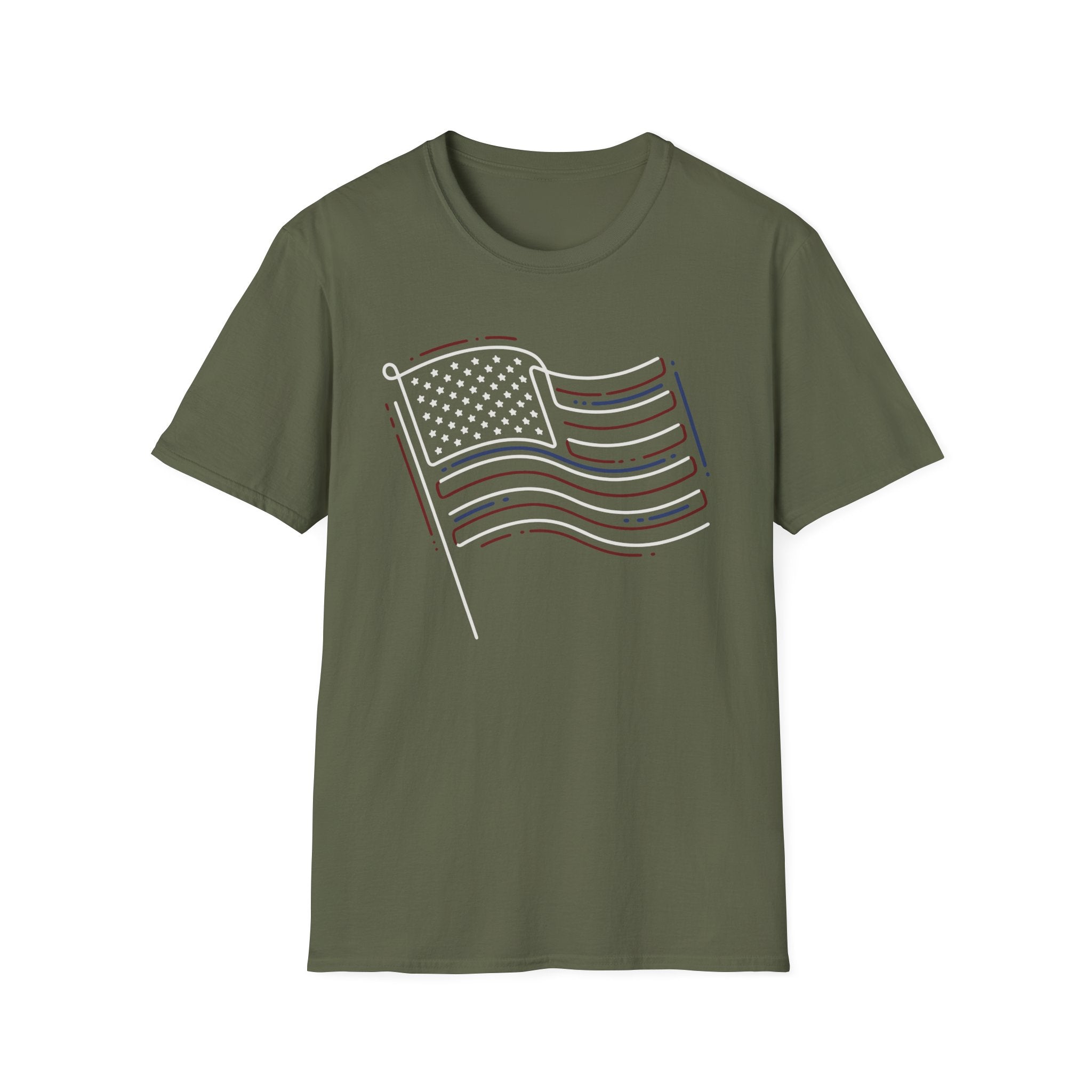 Minimalist Sketched Line Art American Flag T-Shirt | Modern Patriotic Tee
