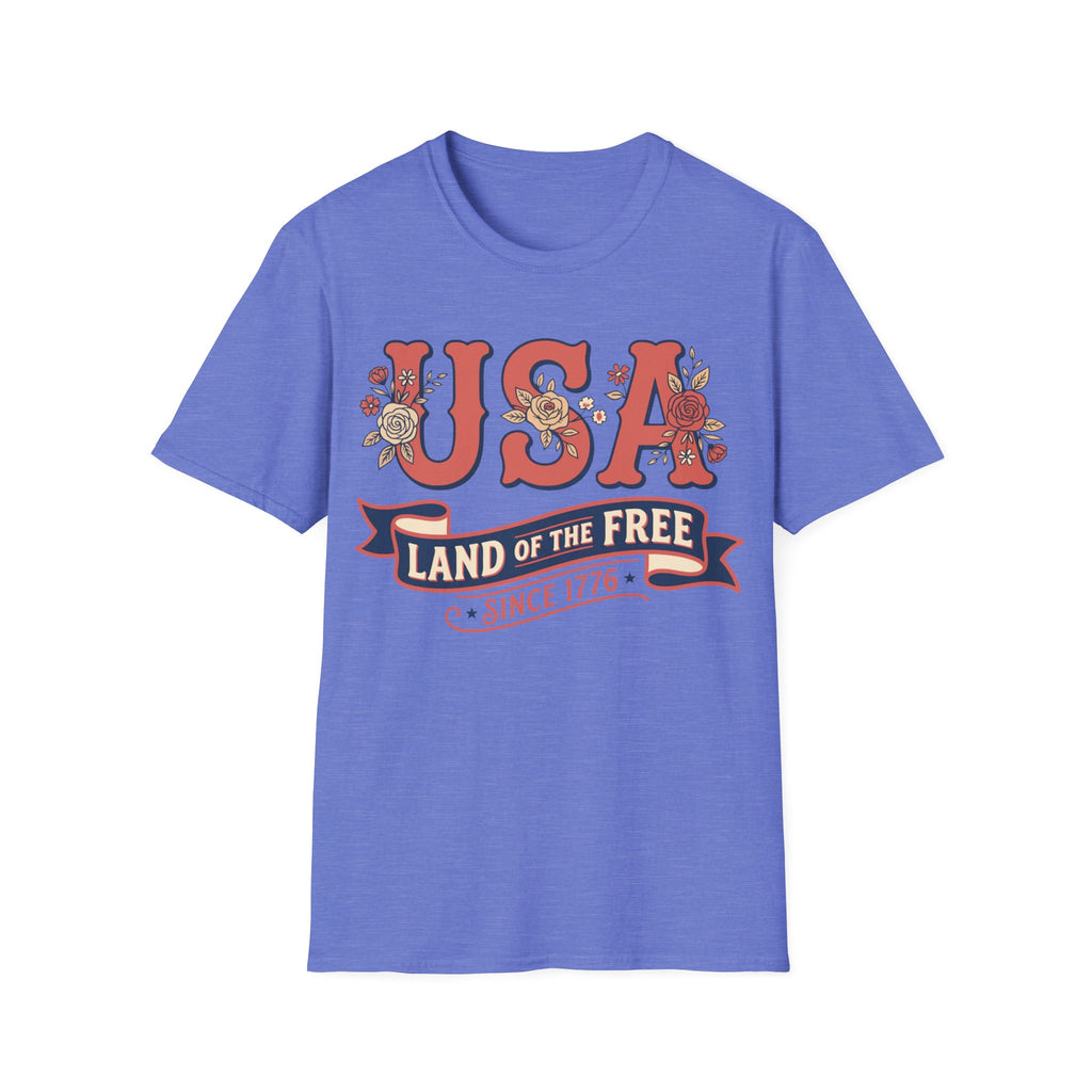 Retro Floral USA Land Of The Free T-Shirt