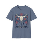 Western USA Longhorn Rose T-Shirt | Patriotic Cowgirl Tee