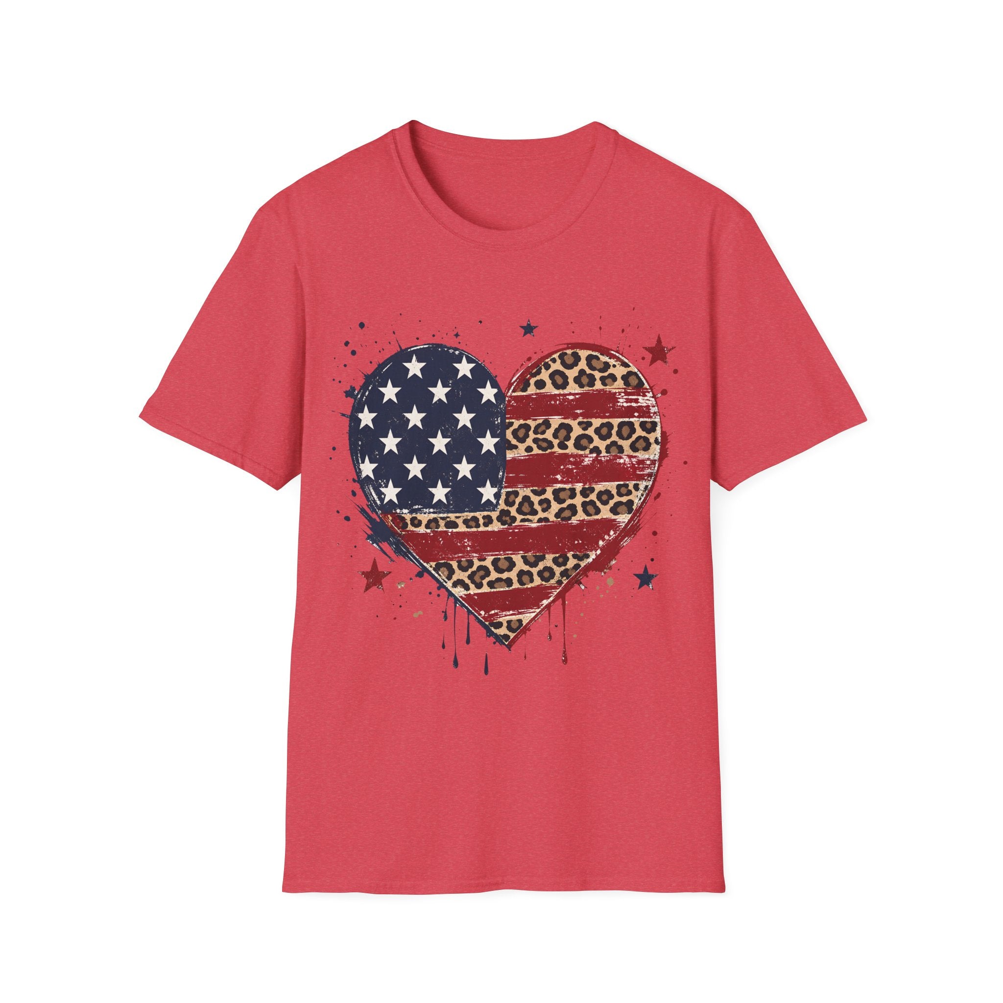 Distressed Leopard Print Heart USA Flag T-Shirt