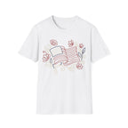 Elegant Floral Line Art American Flag T-Shirt | Botanical Patriotic Tee
