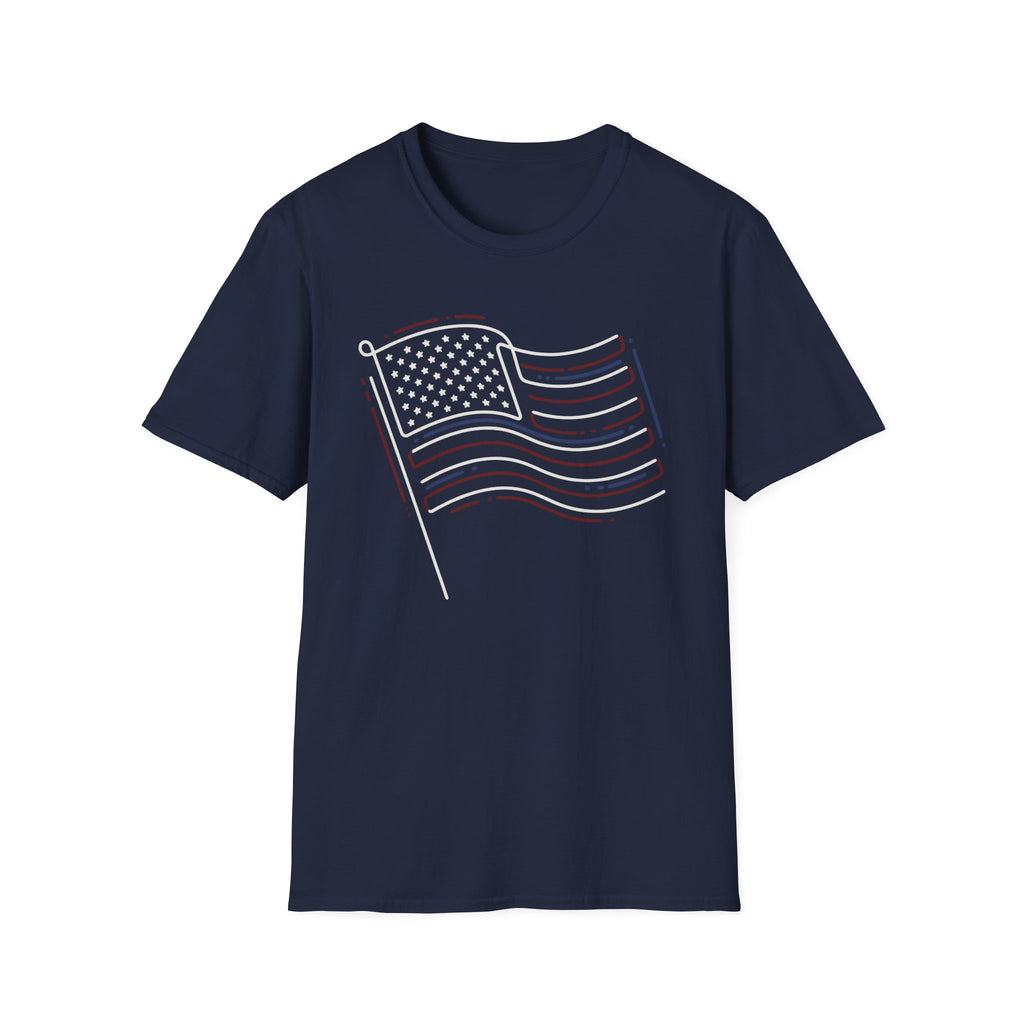 Minimalist Sketched Line Art American Flag T-Shirt | Modern Patriotic Tee