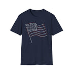 Minimalist Sketched Line Art American Flag T-Shirt | Modern Patriotic Tee