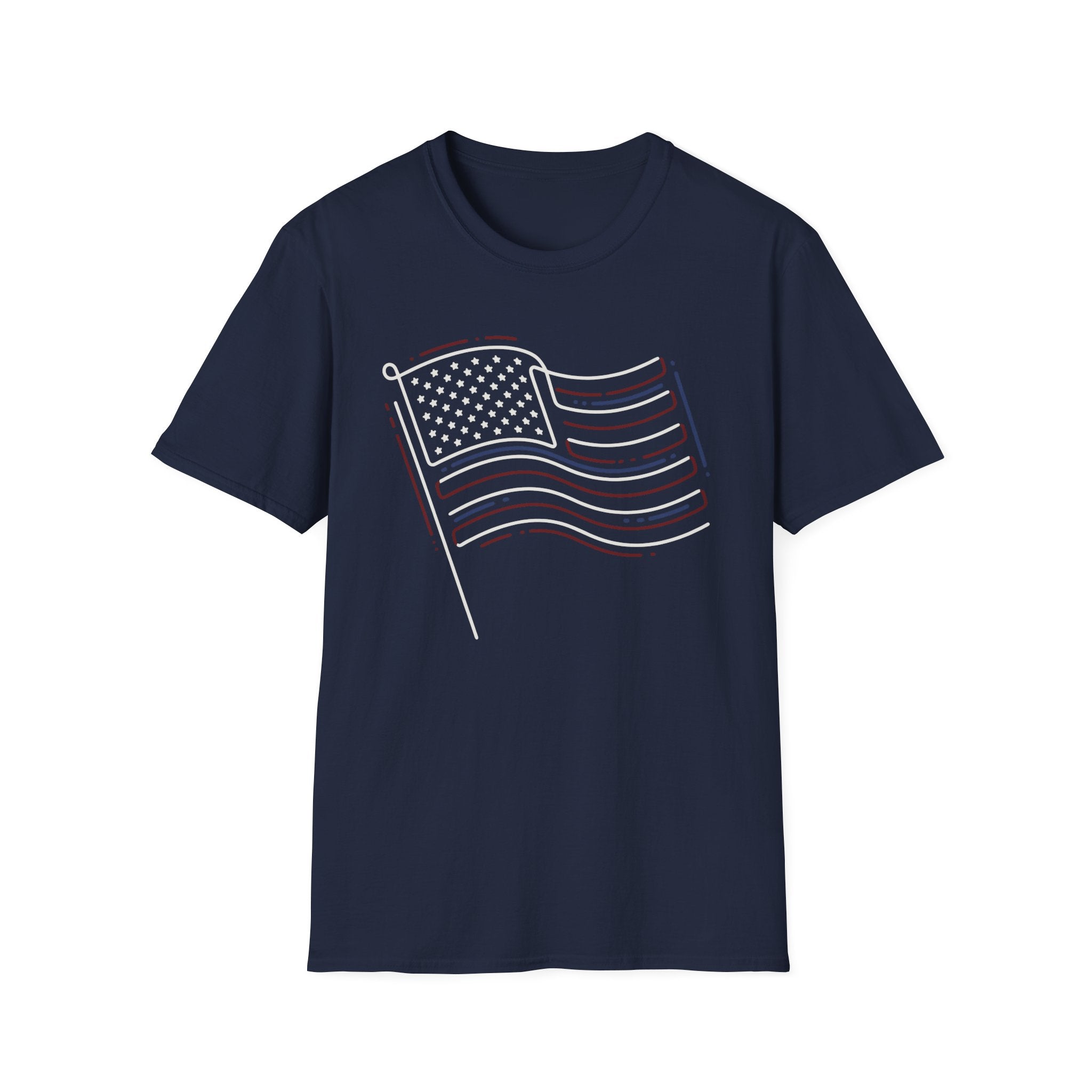 Minimalist Sketched Line Art American Flag T-Shirt | Modern Patriotic Tee