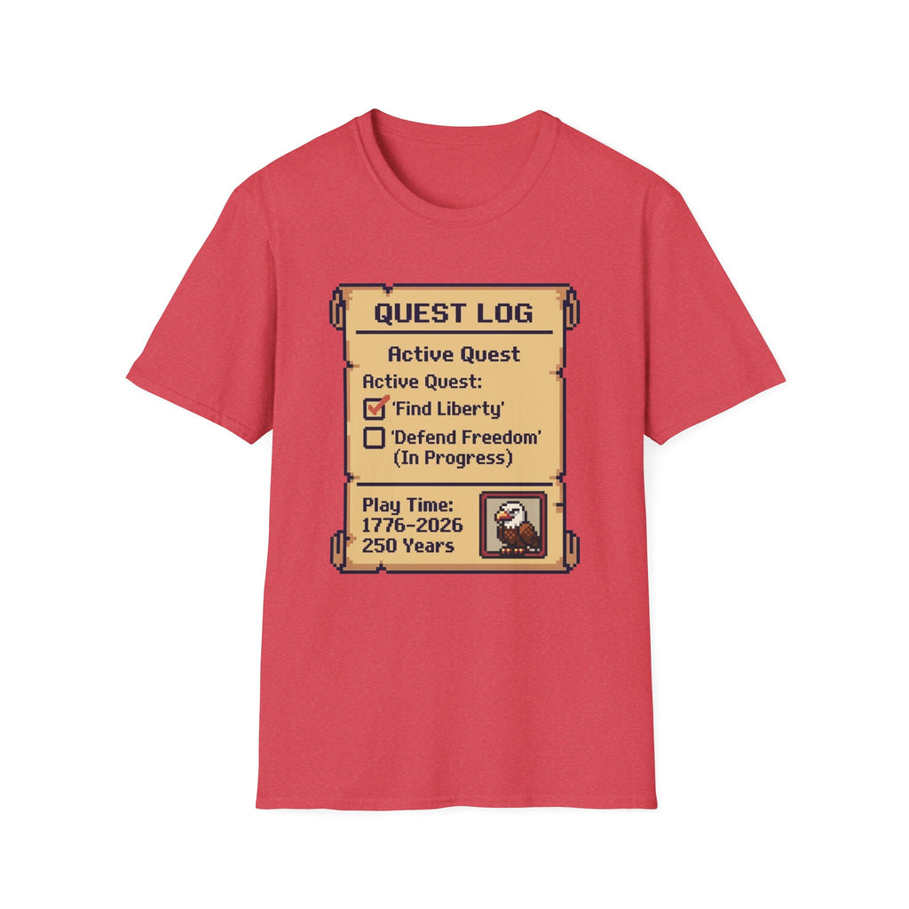 8-Bit Quest Log Patriotic T-Shirt | America 250th Anniversary RPG Gamer Tee