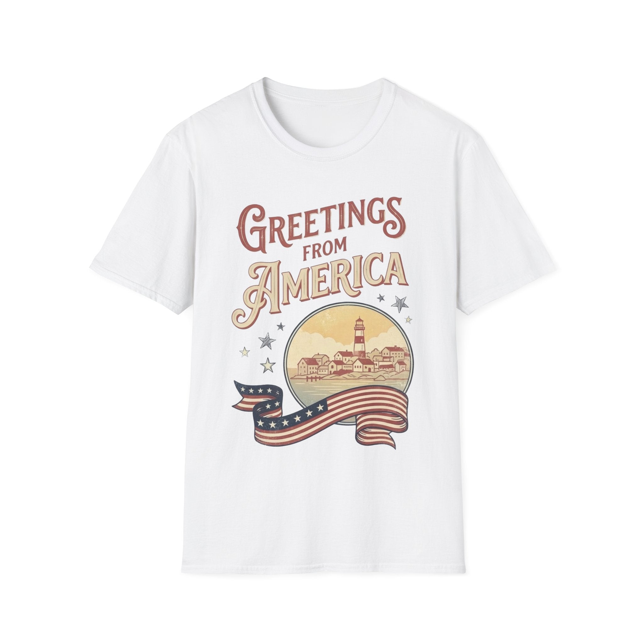 Greetings From America Vintage Postcard T-Shirt | Retro Coastal Americana