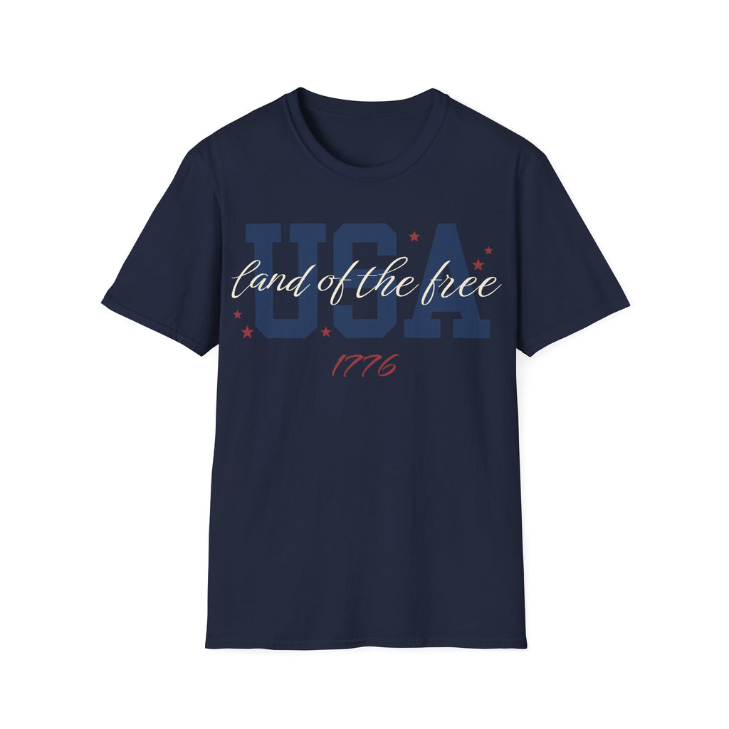 USA Land of the Free 1776 T-Shirt | Cute Cursive Patriotic Tee