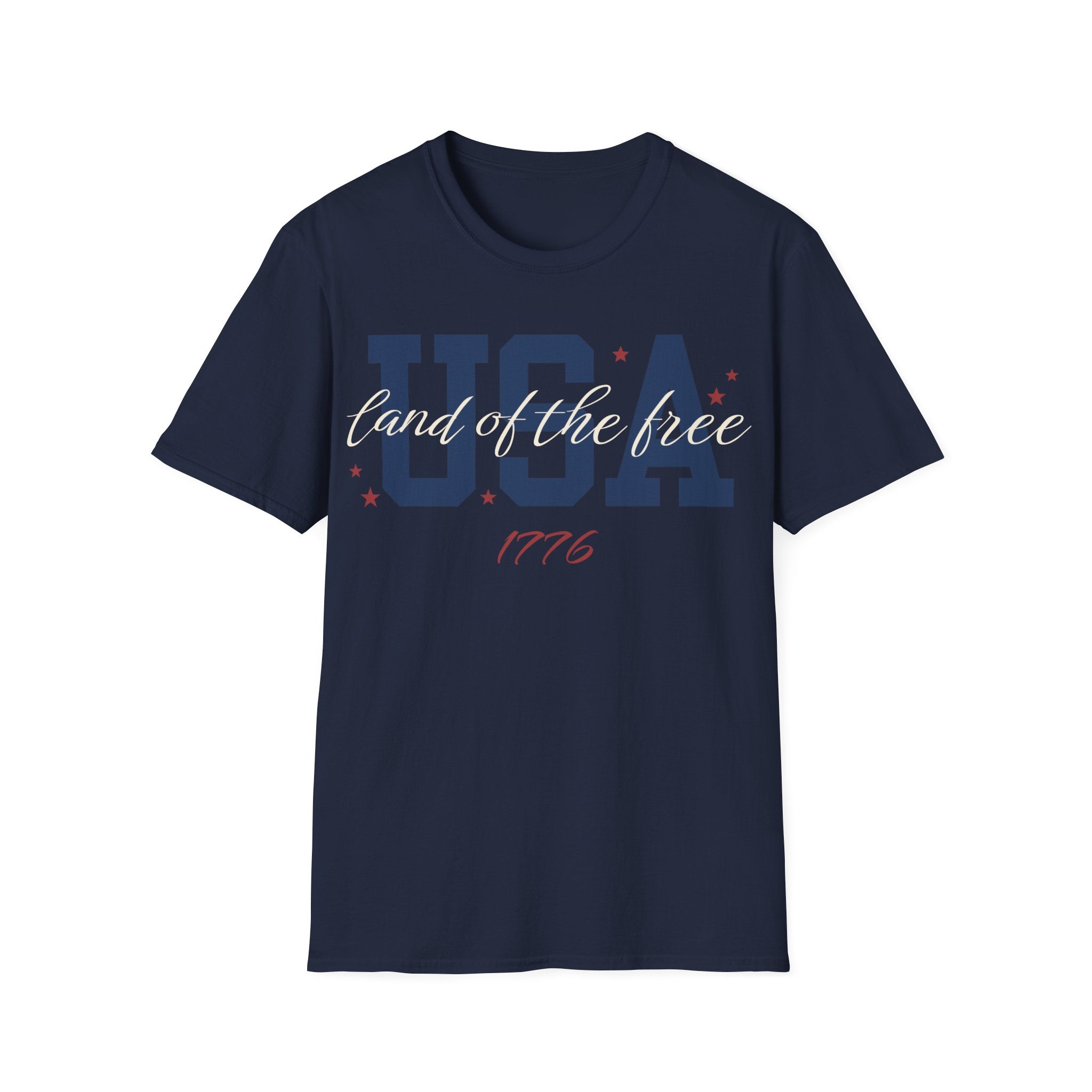USA Land of the Free 1776 T-Shirt | Cute Cursive Patriotic Tee
